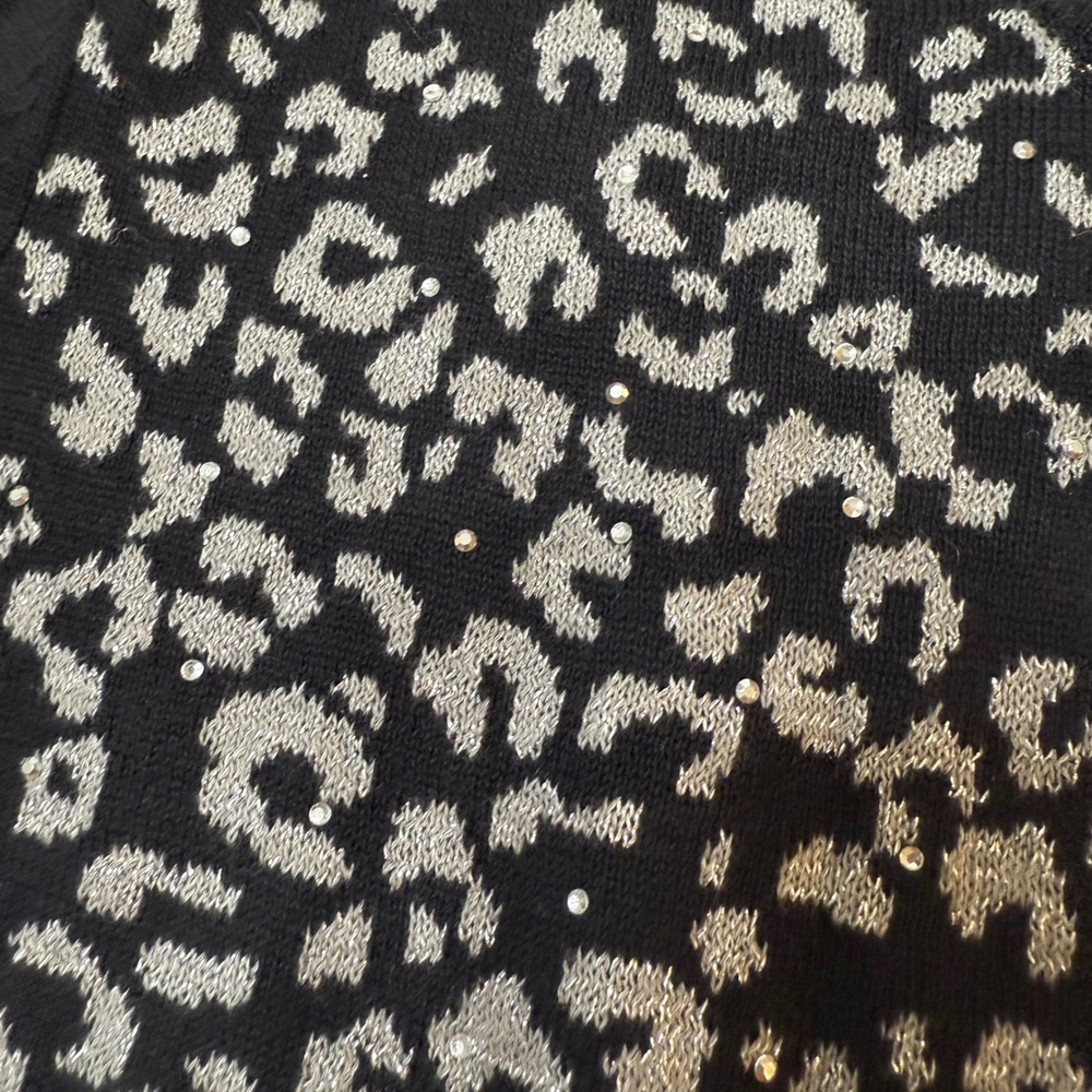 Ruby Rd Women's XL Black Animal Print‎ Zip Front Embellished Cardigan Sweater - Picture 7 of 8